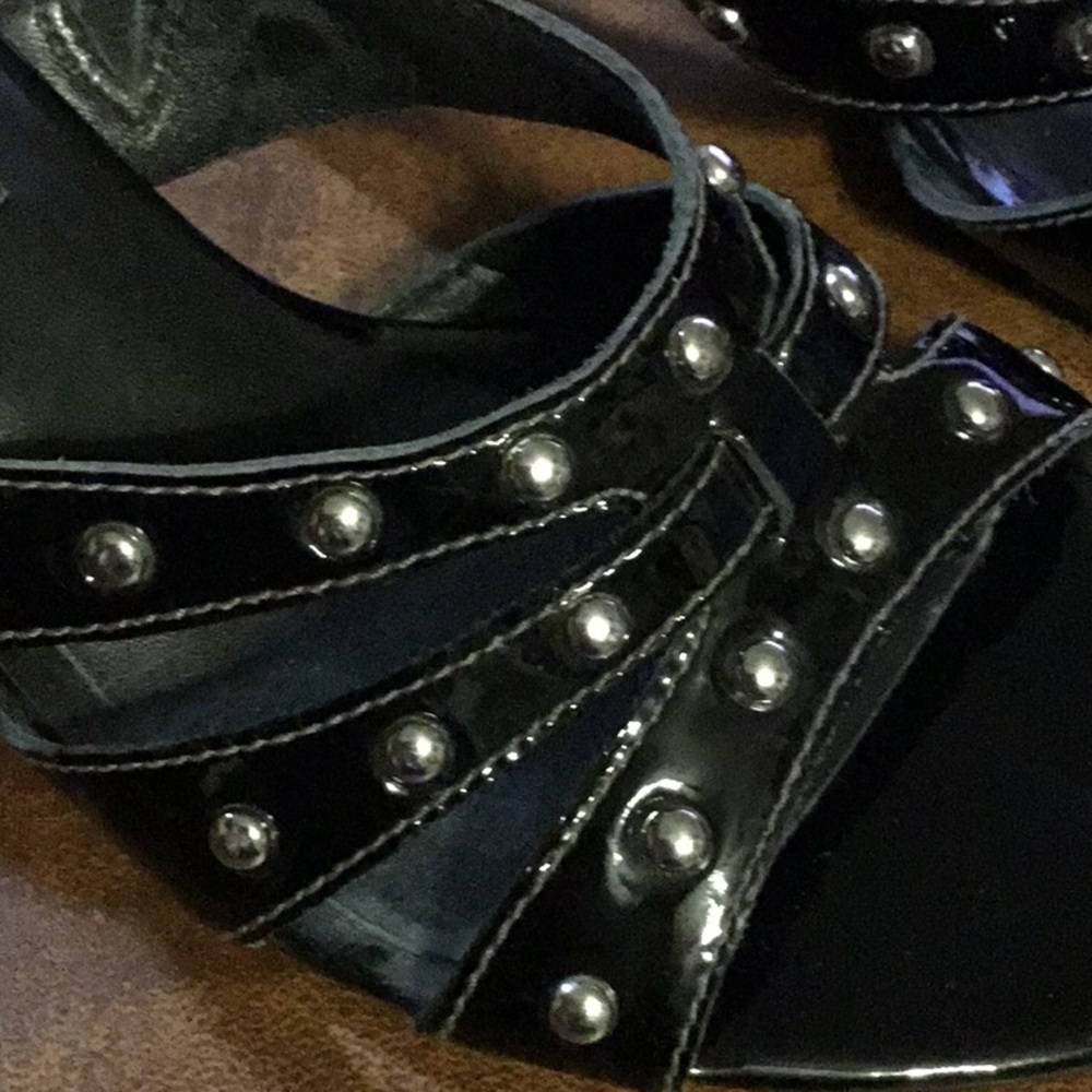 ECCO Black Patent‎ Leather Silver Stud Mules Edgy Grunge Y2K Size 37 - Picture 13 of 16